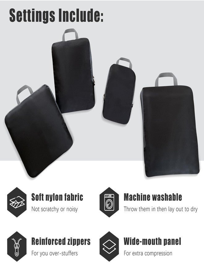 PANDA JOYS 4 Set Compression Packing Cubes Travel - Travel Accessories Expandable Packing Organizers for Carry On - Essentials Luggage Bags - Black - Image 3
